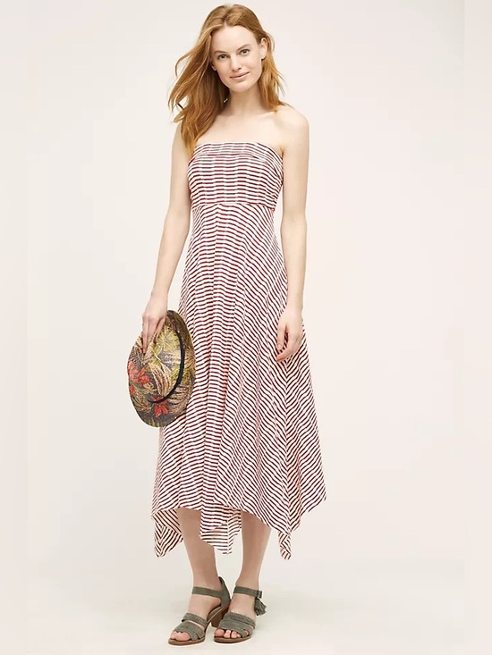 Anthropologie Dresses & Skirts - Anthropologie - Maeve Caleta Strapless Red And White Stripe Midi Dress Size SM